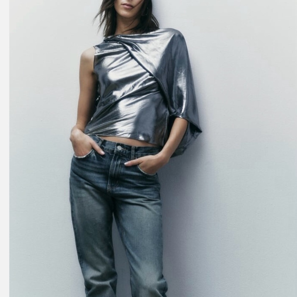 Zara Metallic Silver Blouse